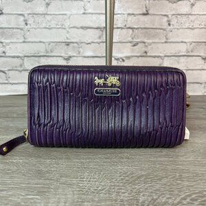 Coach Purple Leather Zip Wallet with Signature Horse & Carriage
